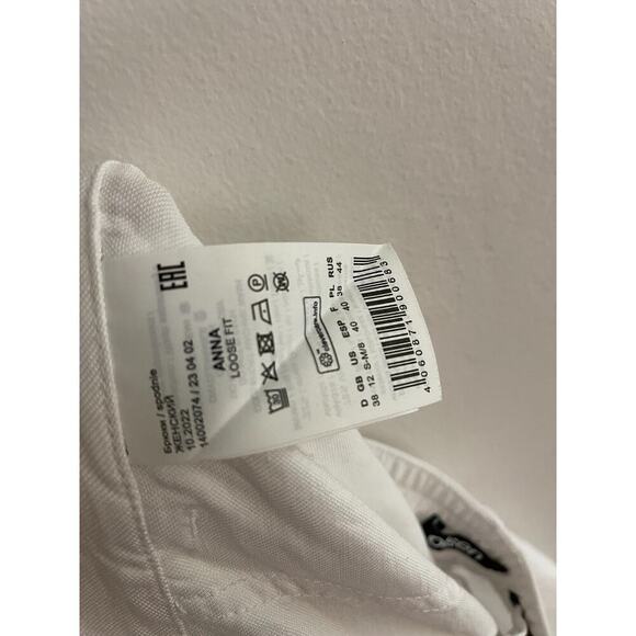 Olsen sz 8 Linen Pants White Wide Leg High Rise Carpenter Pockets Resort Beach - Picture 9 of 9